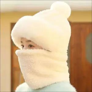 겨울 모자 겸용 여자 넥워머 마스크 퍼 부들 방울모자