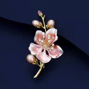 [하프클럽/]벚꽃 모티브 미니 진주 옷핀 새봄 브로치 지르코니아 핑크
