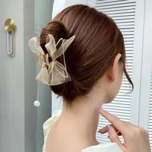 올림 긴 머리 헤어 장식 예쁜 리본 집게핀 1P 골드 집게핀 헤어집게핀
