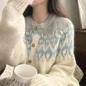 윈터감성 노르딕 눈꽃 페어아일 가디건 스웨터