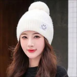겨울 스마일 6컬러 따뜻한 패치 여자 방울비니 니트모자