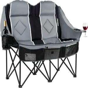USKAU 오버사이즈 더블 캠핑 의자 - 2인용 휴대용 접이식 야외 러브시트 패딩 쿠션 및 듀얼 컵 홀더 헤비
