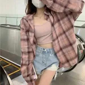 여성 예쁜 여리여리함 겨울 여성스러운 체크블라우스 여성긴팔티 여자티셔츠