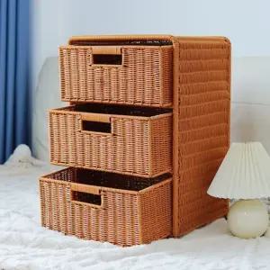 라탄 3단서랍장 협탁 탁자 수납장 원목 정리함 서랍