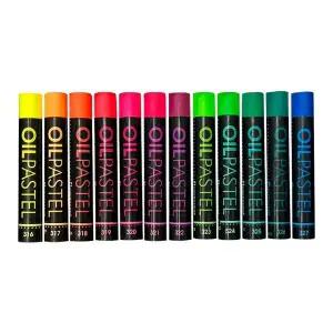 [셀러에이드]형광색 미술 파스텔 오일 12색 예술용 색연필 크레용 수채화 투명색