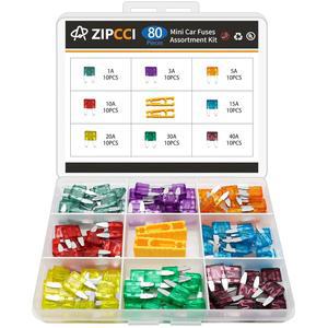 [미국배송] ZIPCCI 80개 미니 자동차 퓨즈 퓨즈 정렬 키트(1A / 3A 5A 10A 15A 20A 30A 40AMP) RV 트럭 해양 액세서리용 블레이드