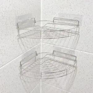 코너 욕실 수납선반 부착형 스텐레스 2P 다용도 선반 정리용 (WFKD5WL)