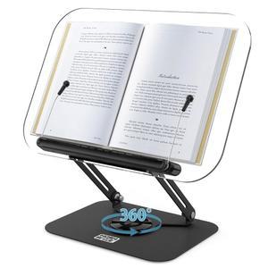 [미국배송] HCSH&WILL 독서용 책꽂이 360 회전 베이스 및 페이지 클립이 있는 조절식 접이식 휴대용 레시피용 경량 MAGANIZE 노트북 레시피 태블릿(블랙 아크릴)