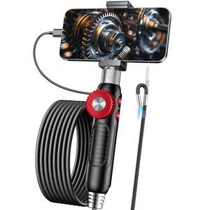 빛이 있는 양방향 내시경 카메라 [360 회전], 1920P HD, IP67 방수 자동차 엔진 배관 HVAC 검사용 보어스코프 6.2mm 렌즈 산업용