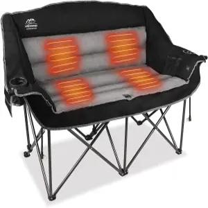 랜마운틴 온열 더블 캠핑 의자 3가지 열 레벨 패딩 휴대용 러브시트 와인잔 홀더 컵 야외 캠프 소파 지지대