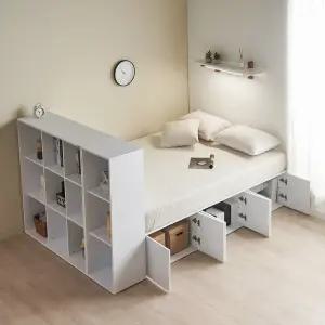 에보니아 피아 파티션 수납 침대 프레임 퀸 / Q 서랍 원룸 공간분리 학생