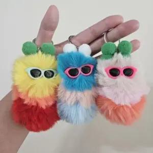 가방 장식 털뭉치 멋쟁이 애벌레 포토 키링 사진 선물 WEDC54E