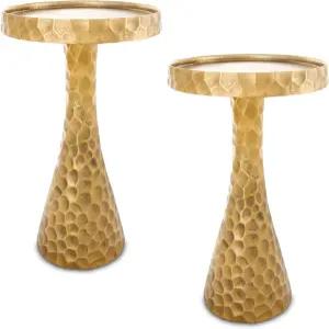 Objet D ART 소형 원형 골드 엔드 테이블 2개 세트 아르브레 높이 22인치 빈티지 메탈 액센트 측면 받침대