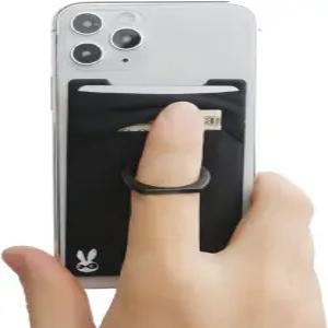 스판덱스 링 카드 홀더 슬리브 백-더블 포켓+마그네틱+핑거 그립 스트랩 루프+킥스탠드+RFID 블록 대부분의