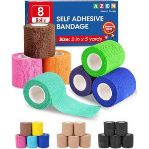 AZEN 8팩 자가 접착 붕대 랩, 2인치 X 5야드 탄성 응집 컬러 운동 테이프, 수의사 발목 그립 테이프