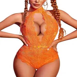 Avidlove 여성용 홀터 레이스 보디수트 V넥 테디 원피스 베이비돌 나이트가운