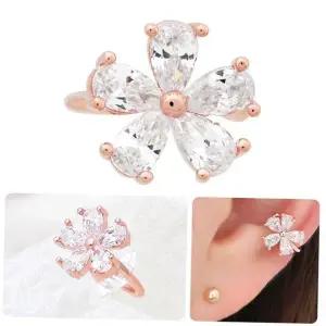 14KGP 큐빅 꽃 로즈골드 링 귀찌 이어커프