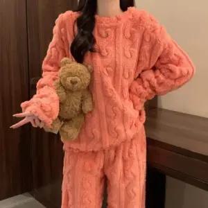 여성 여자잠옷 겨울 소프트 양털 수면 잠옷 파자마 세트 홈웨어