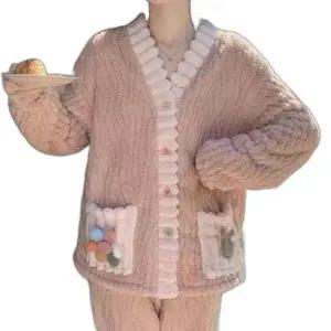 여성 여자잠옷 겨울 알록달록 단추 수면 잠옷 파자마 세트 홈웨어