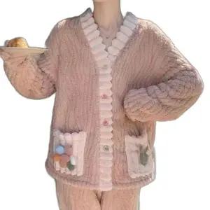 여성 여자잠옷 겨울 러블리한 단추 잠옷 파자마 세트 홈웨어