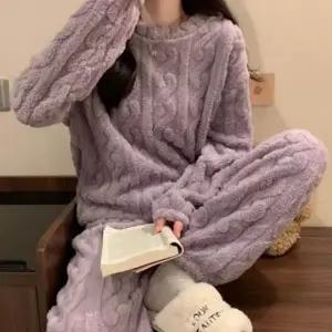 여성 여자잠옷 겨울 꽈배기 후리스 잠옷 파자마 세트 홈웨어