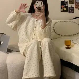 ( )여성 여자잠옷 겨울 누빔 체리 수면 잠옷 파자마 세트 홈웨어