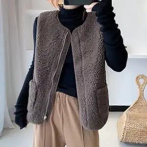 (색상 진베이지)3color 루즈핏조끼 양털 지퍼조끼 베스트 여성조끼 뽀글이조끼 루즈핏조끼 겨울 뽀글이 겨