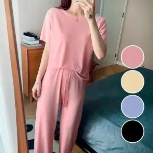 여성 잠옷 투피스 세트 홈웨어 파자마 데일리 실내복