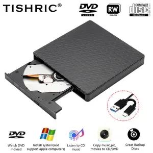 CD롬 플레이어 TISHRIC 외장형 드 데스크탑 노트북용 DVD-RW USB 30 C CD ROM 디스크 리더기 DVD