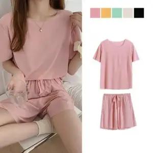 여름 단색 상하의 여성 홈웨어 세트