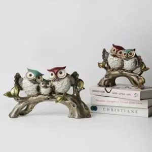 (옵션 단란한 부엉이 커플장식품)부엉이 장식품 거실 인테리어 사무실 풍수소품 개업선물