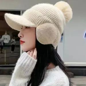 여성 겨울 귀도리 털모자 방울 니트 모자 방한 골프 귀마개
