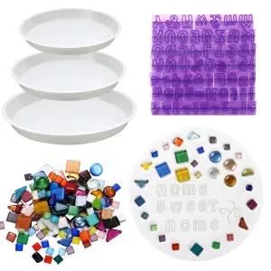 DIY 야외 정원 디딤돌을 위한 LOYIM 5개 3사이즈 디딤돌 키트에는 시멘트 몰드 모자이크 타일과 콘크리트