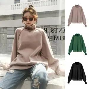 (옵션 터틀넥 맨투맨-블랙(FREE))여성 목폴라 폴라티 목티 티셔츠 니트 터틀넥 겨울 의류 여성 니트 폴라