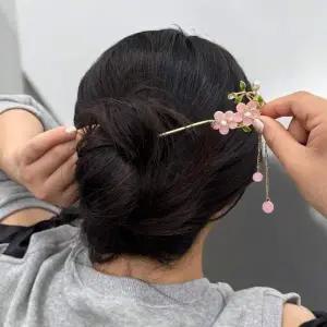 진주알 한복비녀 핑크꽃 한복머리장식 전통비녀 헤어