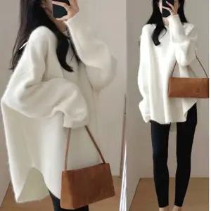 여성 루즈핏 라운드넥 체형커버 긴팔 롱 니트 티셔츠