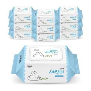 미래생활 잘풀리는집 새싹이 물티슈 캡형 100매 10팩/손/소독/두툼한물티슈/업소용/물수건/리필/티슈/1회용