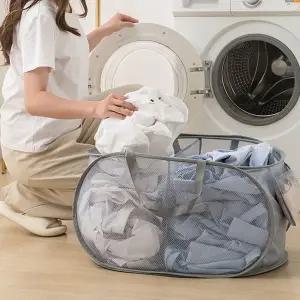 접이식 세탁 물 가방 빨래 수거 통 바구니 그레이 2칸 (WFGVQPA)