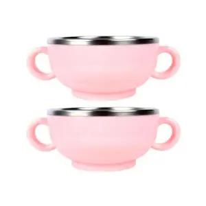 릴팡 유아 스텐 식기 이유식 유아식 그릇 볼 핑크 X2