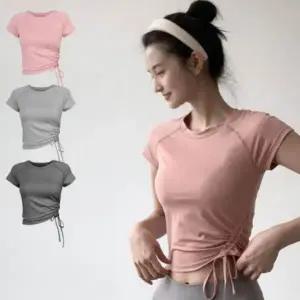 여성 요가 발레 필라테스 스포츠웨어 반팔 셔링 티셔 (WFHRBHB)