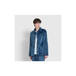 자주 JAJU 남성 겨울 잠옷 극세사 플랫 카라 파자마 셔츠