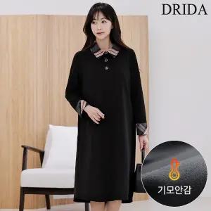 드리다 O25119DB 체크배색기모원피스 빅사이즈