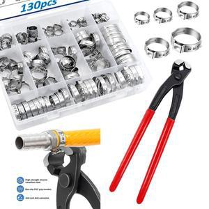 130개 304 스테인리스 스틸 싱글 이어 호스 클램프 6-36.1mm 무단계 PEX 신치 링 크림프 분류 키트 (펜치