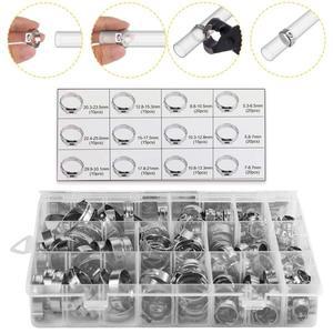 180개 12가지 사이즈 싱글 이어 호스 클램프 5.3-33.1mm 304 스테인리스 스틸 파이프 크림프 링 귀걸이 세