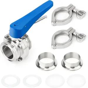태셔 1PCS 304 스테인리스 스틸 2.5인치 튜브 OD 버터플라이 밸브 키트 트라이 클램프 77.5MM 페룰 플랜지