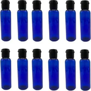내추럴 팜스 2온스 블루 코스모 플라스틱 병 - 12팩 빈 리필 가능 BPA 프리 에센셜 오일 아로마테라피 블랙