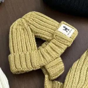 강아지 골지 쿼드 비니 모자 베이지 1P 겨울 니트 패션