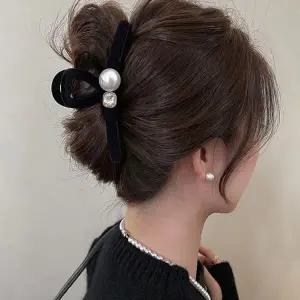 큐빅 헤어 집게핀 여자 진주 포인트 꾸안꾸 벨벳