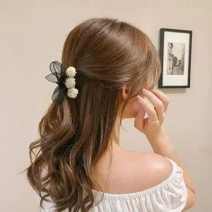 소형 머리핀 헤어집게핀 비즈리본 반묶음머리