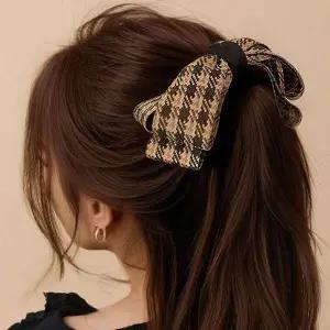 집게핀 리본 체크 여자 포니테일 바나나핀